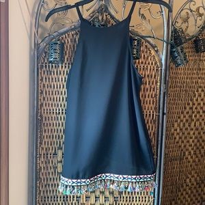 Black racer back tank with bottom beading